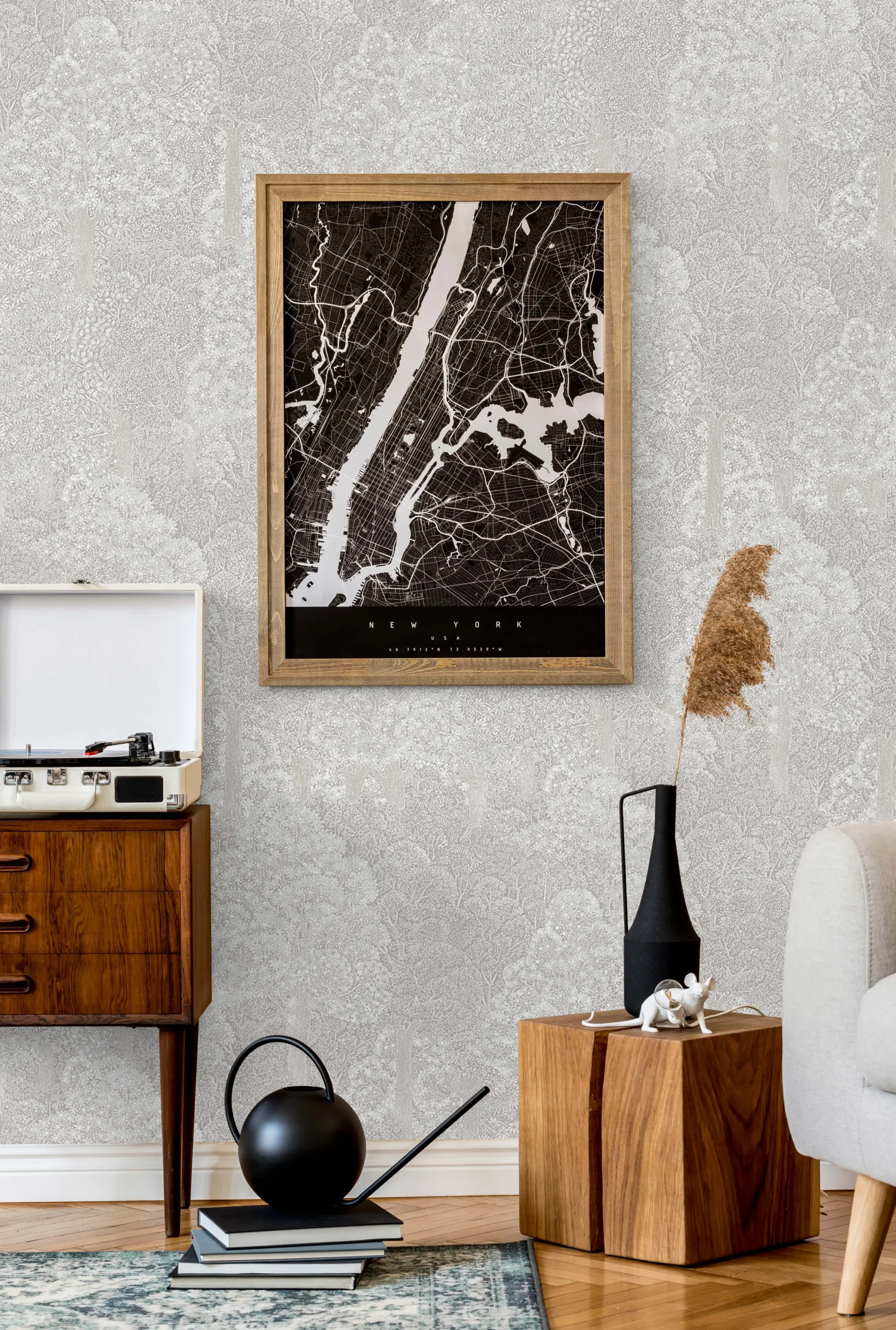 Gray Embossed Wallpaper – Glittering Accents (24107-1)